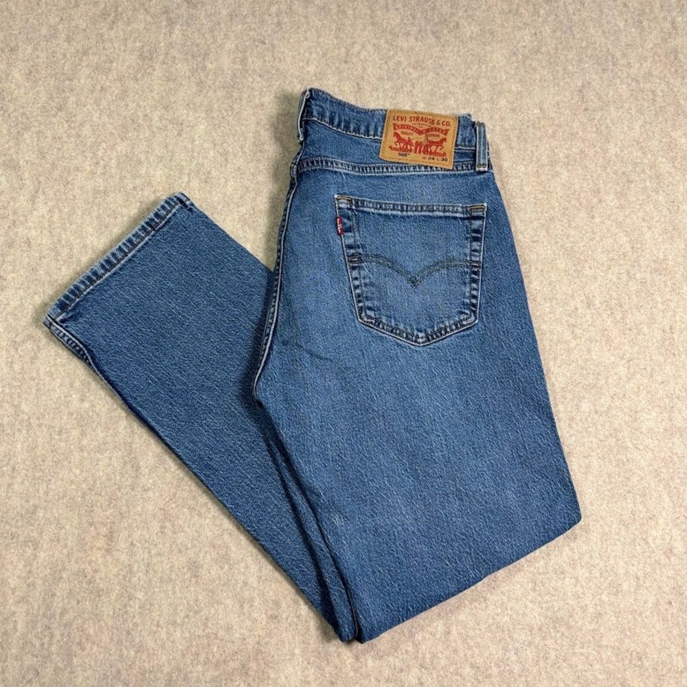 Levi's 505 Regular Fit Jeans Mens 34x30 Blue Cotton Blend Straight Classic Denim
